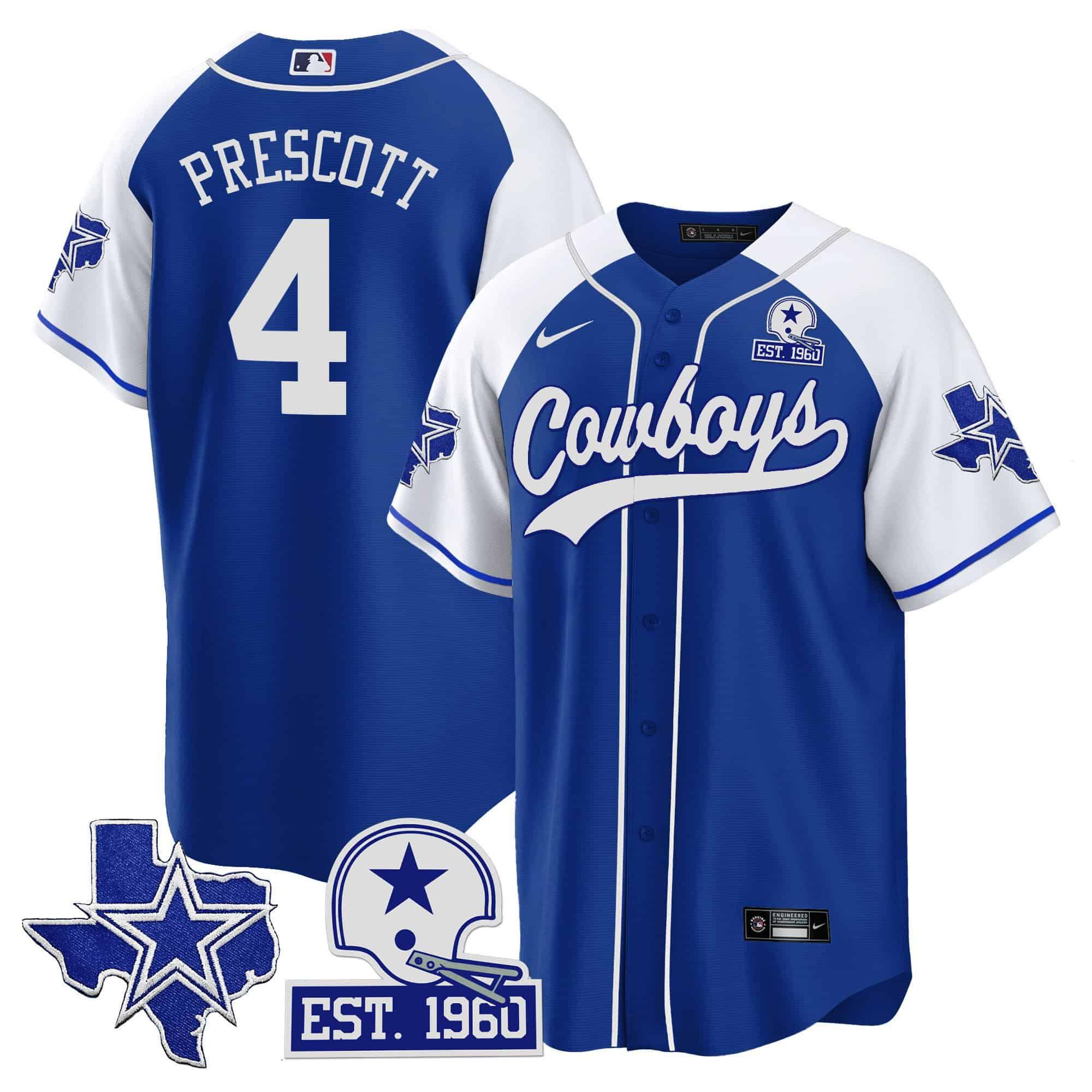 Men Dallas Cowboys #4 Prescott Blue 2024 Nike Patch Baseball NFL Jersey style 1